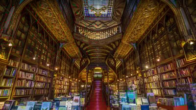 Bing wallpaper September 8, 2021. Livraria Lello, a bookstore in Porto, Portugal (© Nido Huebl/Shutterstock)