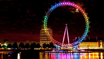 Bing wallpaper June 28, 2024. London Eye lit up with the rainbow colours during Pride Night (© Dosfotos/Axiom/Design Pics Inc/Alamy Stock Photo)