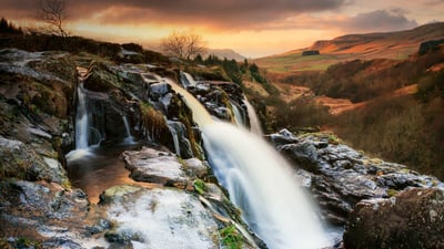 Bing wallpaper March 8, 2019. Loup of Fintry waterfall on the River Endrick, Scotland (© Damian Shields/Offset)