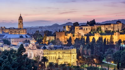 Bing wallpaper August 14, 2026. Vista de la Catedral y la Alcazaba de Málaga, Andalucía, España (© SeanPavonePhoto/Getty Images)