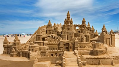 Bing wallpaper May 23, 2019. Sandcastle on Malvarrosa Beach in Valencia, Spain (© Tony French/Alamy)