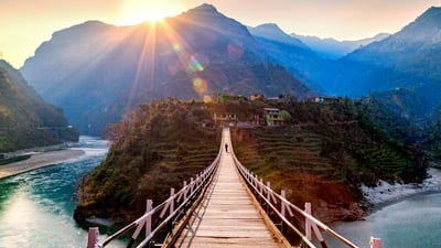 Bing wallpaper May 9, 2019. Hanging bridge near Manali (© ImagesofIndia/Shutterstock)