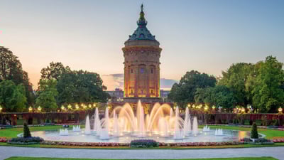Bing wallpaper May 13, 2023. Mannheim Water Tower, Germany (© tichr/Getty Images)