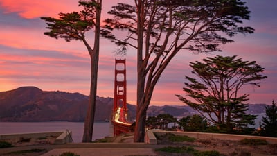 Bing wallpaper May 27, 2022. Golden Gate Bridge and Marin Headlands photographed from Golden Gate Overlook in San Francisco, California (© Jeff Lewis/Tandem Stills + Motion)