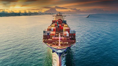 Bing wallpaper September 28, 2023. Container ship near a commercial port in Thailand (© Suriyapong Thongsawang/Getty Images)