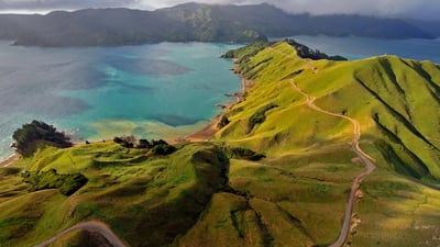Bing wallpaper October 6, 2019. Aerial view of Marlborough Sounds, New Zealand (© Mathias Ortmann/Getty Images)