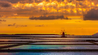 Bing wallpaper September 22, 2023. Marsala salt pans, Italy (© javarman3/Getty Images)