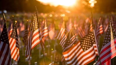 Bing wallpaper May 27, 2024. Field of flags set up for Memorial Day (© Andrew Seegmiller/Getty Images)