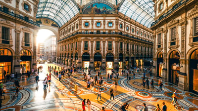 Bing wallpaper February 24, 2025. Galleria Vittorio Emanuele II al tramonto, Milano, Lombardia (© Marco Bottigelli/Moment/Getty Images)