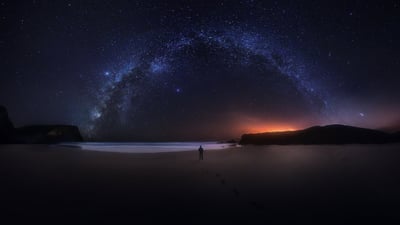 Bing wallpaper September 18, 2023. Milky Way over Southwest Alentejo and Vicentine Coast Natural Park, Portugal (© Daniel Garrido/Getty Images)