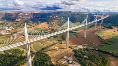 Bing wallpaper April 17, 2026. Vue aérienne du Viaduc de Millau (© Sergi Reboredo/Alamy)