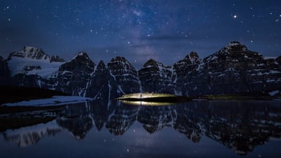 Bing wallpaper March 4, 2019. Minnestimma Lake, Banff, Alta. (© Paul Zizka/Aurora Photos)
