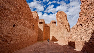 Bing wallpaper September 15, 2023. Mission church ruins at Quarai, Salinas Pueblo Missions National Monument, New Mexico (© Thomas Roche/Getty Images)