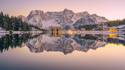 Bing wallpaper December 15, 2024. Lake Misurina, Dolomites, Italy (© Marco Bottigelli/Getty Images)