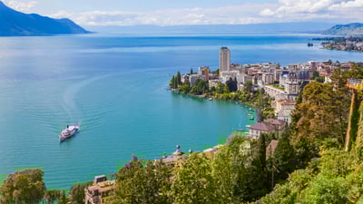 Bing wallpaper June 28, 2019. Montreux and Lake Geneva in Switzerland (© Westend61/Getty Images)