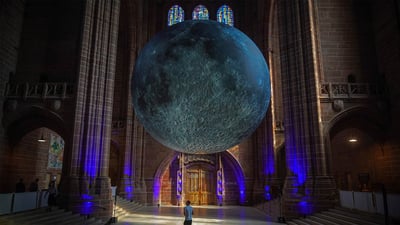 Bing wallpaper July 20, 2019. Artist Luke Jerram's installation 'Museum of the Moon' at Liverpool Cathedral, England (© Christopher Furlong/Getty Images)