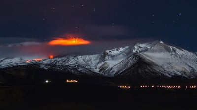Bing wallpaper March 18, 2021. Mount Etna erupting in 2013, Sicily, Italy (© Wead/Alamy Live News)