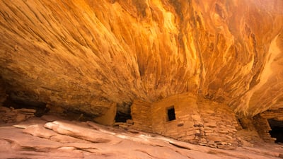 Bing wallpaper October 13, 2025. House on Fire Ruin in Mule Canyon, Cedar Mesa, Utah (© Pete Lomchid/Getty Images)