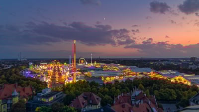 Bing wallpaper September 21, 2024. Oktoberfest in Munich, Germany, at sunset (© AllesSuper21/iStock/Getty Images)