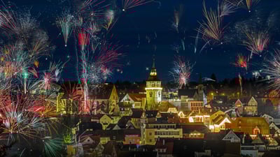 Bing wallpaper December 31, 2019. Fireworks for New Year's Eve in Backnang, Germany (© Lilly/Alamy)