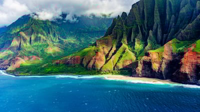 Bing wallpaper August 6, 2025. Kalalau Beach on the Nā Pali Coast, Kauai, Hawaii (© Russ Bishop/DanitaDelimont.com)