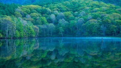 Bing wallpaper August 6, 2023. Kagami-ike (Mirror Pond), Nagano, Japan (© Shoji Fujita/Getty Images)