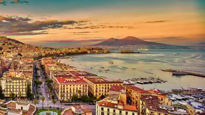 Bing wallpaper January 17, 2025. Looking over the Gulf of Naples towards Mount Vesuvius, Italy (© ezypix/Getty Images)