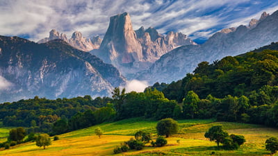 Bing wallpaper October 27, 2019. Naranjo de Bulnes peak, in Picos de Europa National Park, Asturias, Spain (© Anton Petrus/Getty Images)