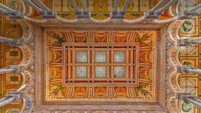 Bing wallpaper September 25, 2020. Ceiling and cove of the Great Hall at the Library of Congress in Washington, DC (© Susan Candelario/Alamy)