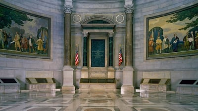Bing wallpaper September 17, 2020. The US Constitution and the Declaration of Independence on display in the National Archives, Washington, DC (© Carol M. Highsmith/Buyenlarge/Getty Images)
