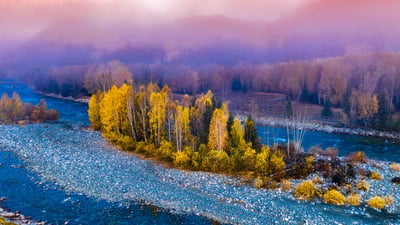 Bing wallpaper September 30, 2024. 禾木村的风景，新疆，中国 (© snvv18870020330/Shutterstock)