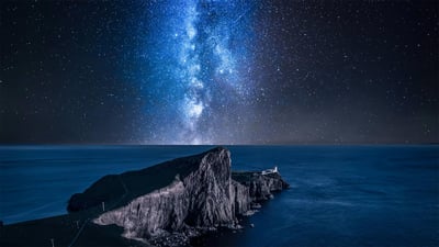 Bing wallpaper April 19, 2020. Milky Way over Neist Point Lighthouse, Isle of Skye, Scotland (© Shaiith/Getty Images)
