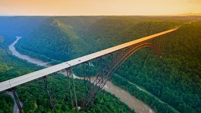 Bing wallpaper April 17, 2021. New River Gorge Bridge in the New River Gorge National Park and Preserve, West Virginia (© Entropy Workshop/iStock/Getty Images Plus)