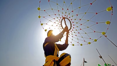 Bing wallpaper November 11, 2019. Nihangs performing the Gatka in celebration of the 300th year of consecration of the Guru Granth Sahib, Maharashtra (2008). (© Dinodia Photo/age fotostock)