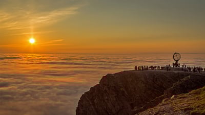 Bing wallpaper May 15, 2019. Midnight sun at North Cape, Norway (© Ron Bennett/Shutterstock)