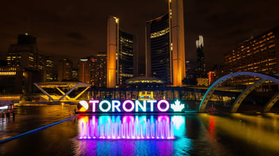Bing wallpaper October 3, 2026. Toronto City Hall illuminated at night (© EB Adventure Photography/Shutterstock)