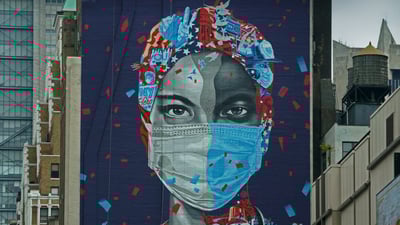 Bing wallpaper May 6, 2021. 'Now & Forever,' a mural by Tristan Eaton honoring health care workers, May 11, 2020, in New York City (© Timothy A. Clary/AFP via Getty Images)