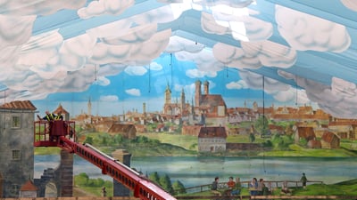 Bing wallpaper September 16, 2023. A beer tent at Oktoberfest in Theresienwiese, Munich, Germany (© Peter Kneffel/picture alliance via Getty Images)