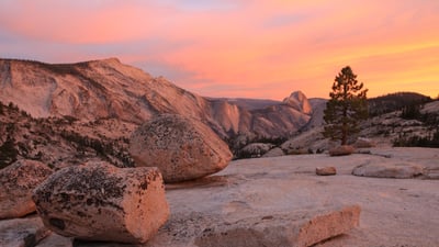 Bing wallpaper October 1, 2026. Sunset from Olmsted Point, Yosemite National Park, California, USA (© Robb Hirsch/Tandem Stills + Motion)