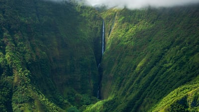 Bing wallpaper February 27, 2026. Les chutes d’Olo'upena, Île de Moloka'i, Hawaï, États-Unis (© Andrew Aylett/Getty Images)