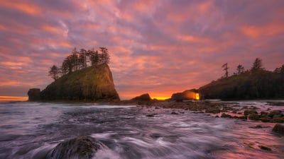 Bing wallpaper August 22, 2021. The shoreline of Olympic Coast National Marine Sanctuary, Washington state (© Chris Moore/Tandem Stills + Motion)