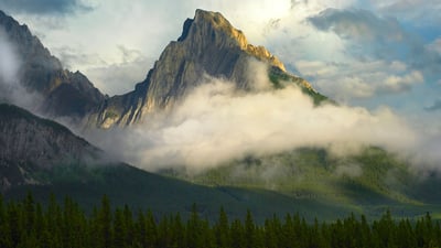 Bing wallpaper June 6, 2020. Opal Range surrounded by fog, Kananaskis Country, Alberta (© Tim Fitzharris/Minden Pictures)