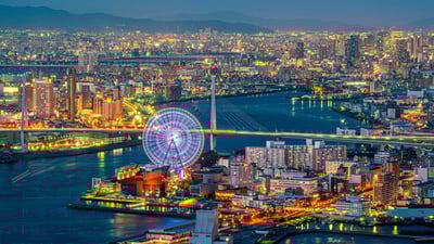 Bing wallpaper June 10, 2024. Osaka at night, Japan (© wichianduangsri/Getty Images)