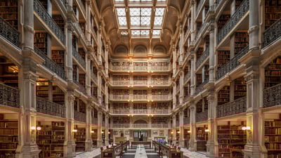 Bing wallpaper April 6, 2025. George Peabody Library, Baltimore, Maryland (© Wim Wiskerke/Alamy)