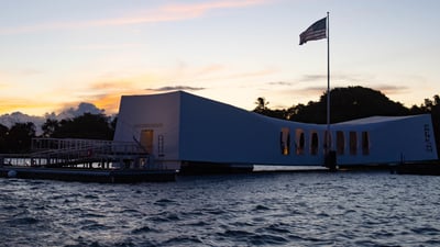 Bing wallpaper December 7, 2025. USS Arizona Memorial, Pearl Harbor, Honolulu, Hawaii (© Jessica O. Blackwell/APFootage/Alamy)