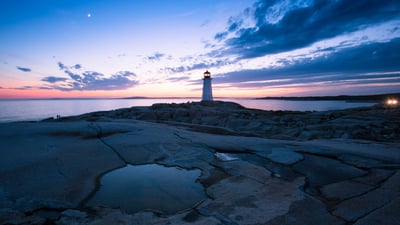 Bing wallpaper March 28, 2026. Phare de Peggy’s Cove, Nouvelle-Écosse, Canada (© Prashanth Bala/Shutterstock)