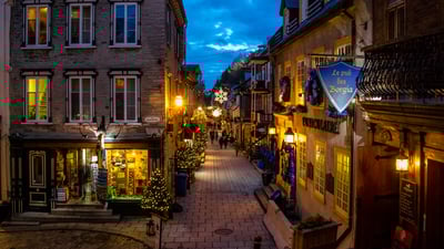 Bing wallpaper December 29, 2021. Rue du Petit-Champlain at Lower Old Town (Basse-Ville), Quebec City (© Diego Grandi/Shutterstock)