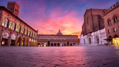 Bing wallpaper April 8, 2025. Piazza Maggiore, Bologna, Italy (© RudyBalasko/Getty Images)