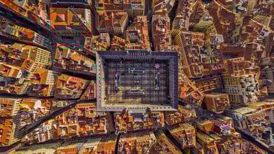 Bing wallpaper August 29, 2025. Aerial view of Plaza Mayor, Madrid, Spain (© AirPano LLC/Amazing Aerial Agency)