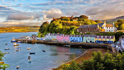Bing wallpaper June 11, 2020. Portree before sunset, Isle of Skye (© zhuzhu/iStock/Getty Images Plus)